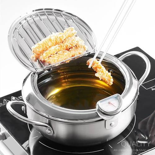MOM&39S HAND Kitchen Deep Frying Pot Thermometre Tempura Fryer Pan Temperature Control Fried Chicken Pot Cooking Tools