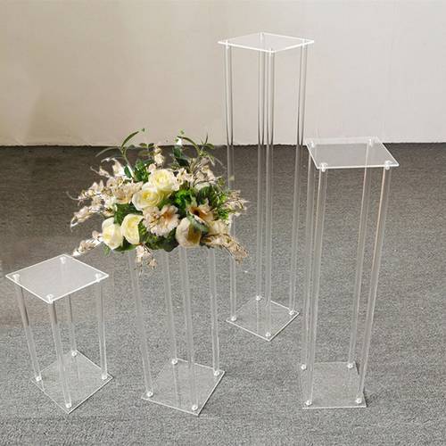 Set of 4 sizes Wedding Floor Vase Clear Acrylic Grand Vases Wedding Decoration Flower Stand BackFrame Column Pillar