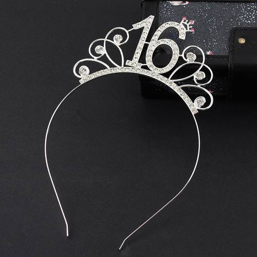 Sweet 16 Birthday Crown Rhinestone Tiara Headband for Girl Hair Accessories 16th Birthday Party Hat Cake Decorations Favor Gifts