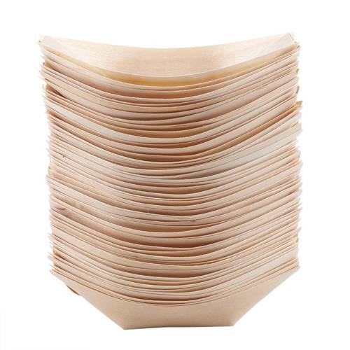 50x finger food - bowls, boat biodegradable wood 11 cm x 6.5 cm