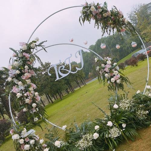2M Wedding Background Arch Circle Wrought Iron Shelf Decorative Props DIY Round Party Stage Setting Shelf Flower with Frame