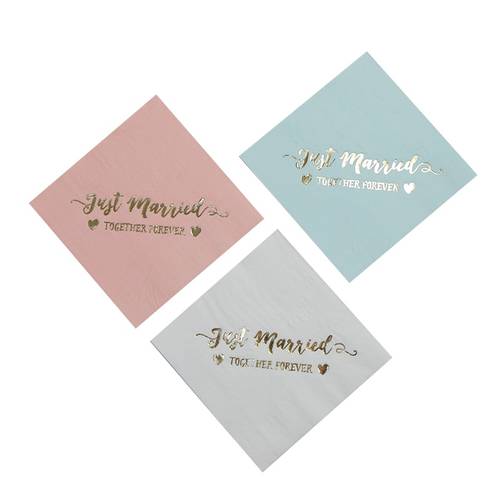 Personalized Just Married Wedding Napkins（16pcs）Rehearsal Dinner Engagement Party Custom Bar Napkins Pink Blue Fol Gold Color