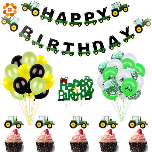 Farm Tractor Theme Excavator Vehicle Banner Happy Birthday Inflatable Balloons Party Decoration Children Party Supplies Tractor