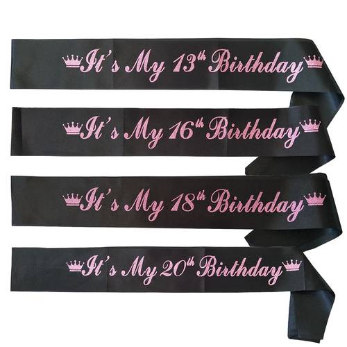 Its My 13th 16th 18th 20st Birthday Sash Black Pink Satin Sashes for Girls Happy 13 16 18 20 Birthday Party Decoration Supplies