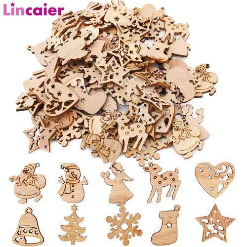 50pcs DIY Natural Wooden Art Craft Merry Christmas Decorations for Home Hanging Ball Tree Ornaments Xmas Gift