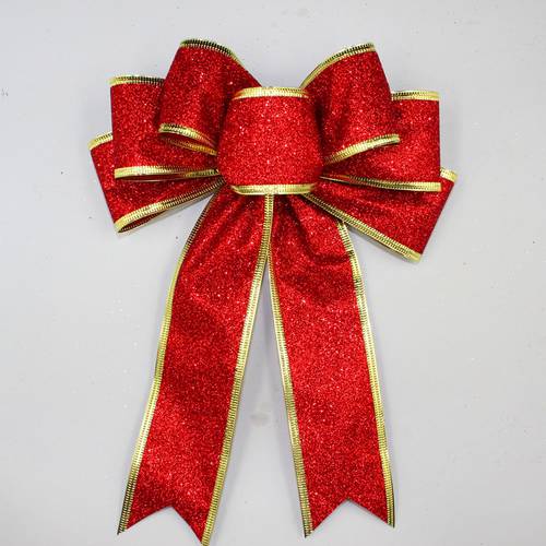 25cm Large Bow Tie Glitter Red Silver Gold Christmas Ribbon Bow Christmas Tree Bows Decoration Handmade Christmas Ornament