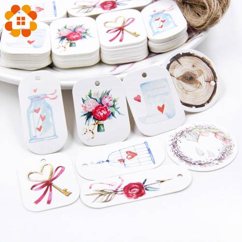 50PCS/Lot Beautiful Paper Tags with Hemp Rope Wedding DIY Package Party Decorations Mariage Valentines Day Gifts Decor Supplies