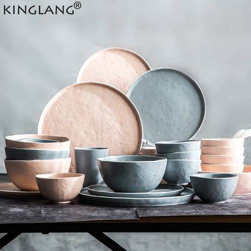 KINGLANG Tableware Set Nordic Style Ceramic Dishes Home Steak Plate Dinner Bowl Rice Bowl Breakfast Lunch Plate