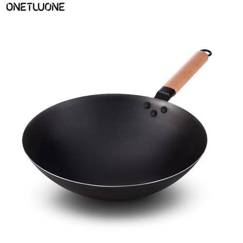 Cooking Wok Household large Iron pot Old-fashioned Uncoated Non-stick pan Round Bottom wok Chef Fried Wok