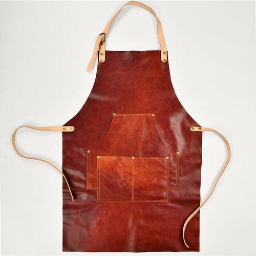 Genuine Cowhide Leather Apron Vintage Canvas Work Shop Aprons With Pockets Artisan Gardener Coffee Restaurant Cooking Men Unisex