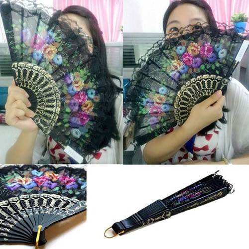 Hot Sale Spanish Flower Floral Fabric Lace Folding Hand Dancing Wedding Party Decor Fan 7JQ6 Home Decoration Ornaments Craft