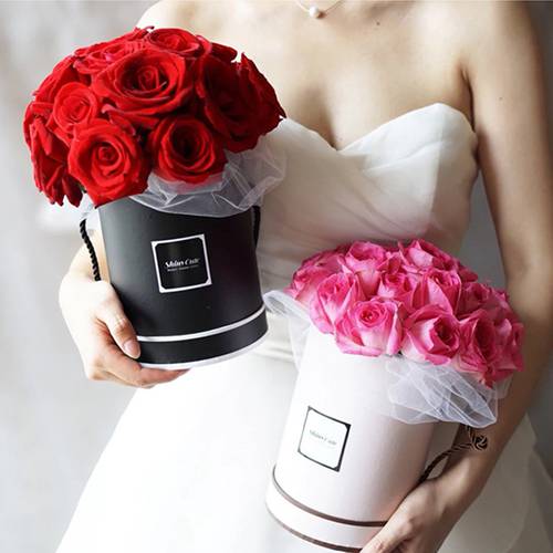 Bouquet Flowers Box Packaging Artificial Flower Arrangement Stand Vase Home Wedding Party Table Decor Round Gifts Boxes with Lid