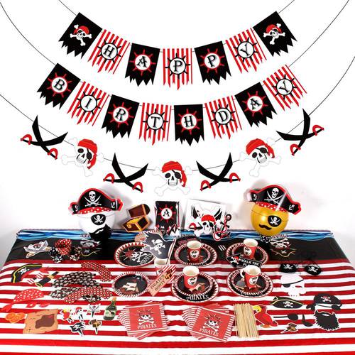 Pirate Theme Party Disposable Tableware Pirate Birthday Party Decoration Kids Napkin Plate Cup Banner Birthday Party Supplies