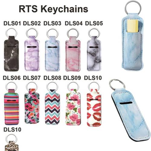 1PC Neoprene Chapstick Holders Lipstick Cases Cover Portable Balm Holders Marble Style Keychain Party Gifts