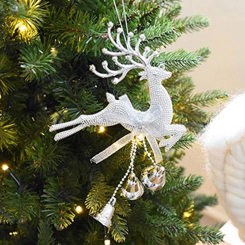 Merry Christmas Elk Pendant Decoration Silver Gold Baubles Christmas Tree Hanging Ornament Reindeer Party Decor Navidad 2023