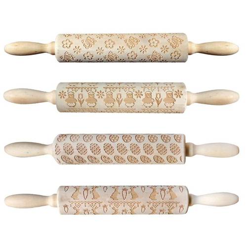 Easter Day Christmas Embossing Wood Rolling Pin for DIY Baking Cookies Noodle Biscuit Fondant Cake Engraved Stencil