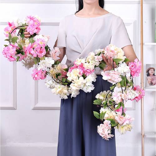 170cm Artificial cherry blossoms Rattan branches Silk liana Vines Plastic flowers on the Wall Wedding Home decor Hanging Garland