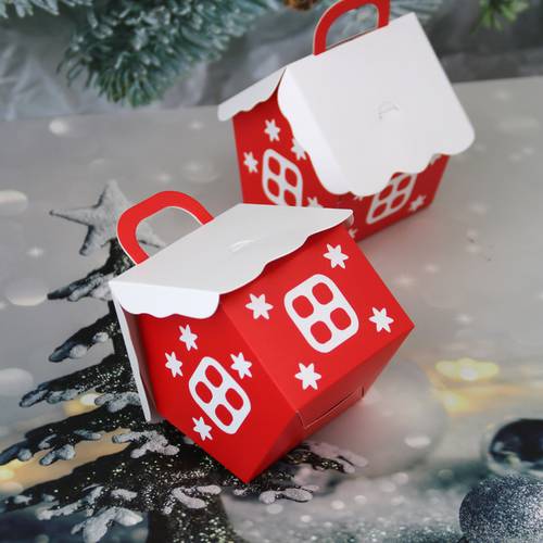 10pcs Christmas House Shape Candy Bags Santa Claus Gift Box DIY Cookie Packaging Bag Home Party Decoration Merry Christmas