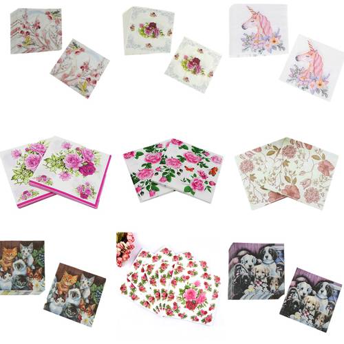20pcs 27 styles flower rose animals servilletas decoupage vintage wedding birthday party Table napkins paper tissue printed