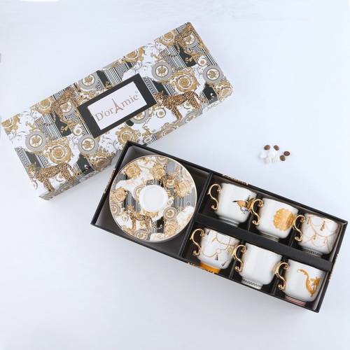 12Pcs/Set Luxury Turkey Design Bone China Tea Coffee Milk Cup and Saucer Set Retro Mini Mug Gift Box