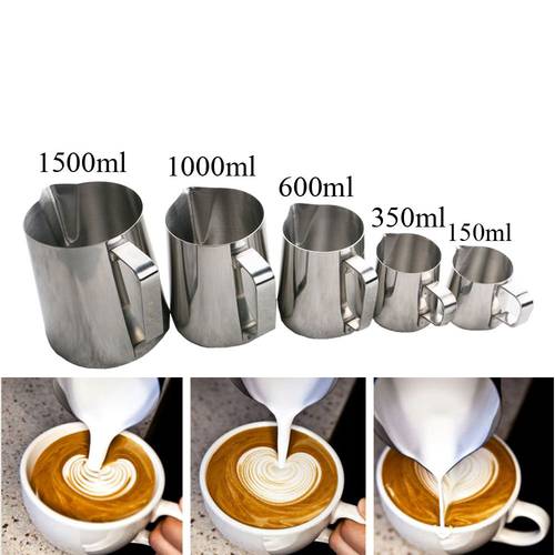 150/350/600/1000/1500ML Stainless Steel Pull Flower Coffee Cup Cappuccino Cream Milk Foam Mug Milk Frothing Jug Thermo Latte Art