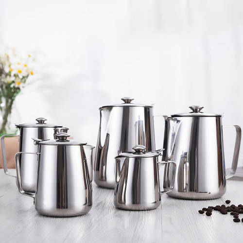 Stainless Steel Milk Frothing Pitcher, Coffee Foam Container With Lids