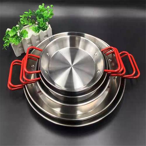 stainless steel Spanish paella pan seafood dish plate tray with handle Korean fried chicken dish Cheese cooker cooking pots