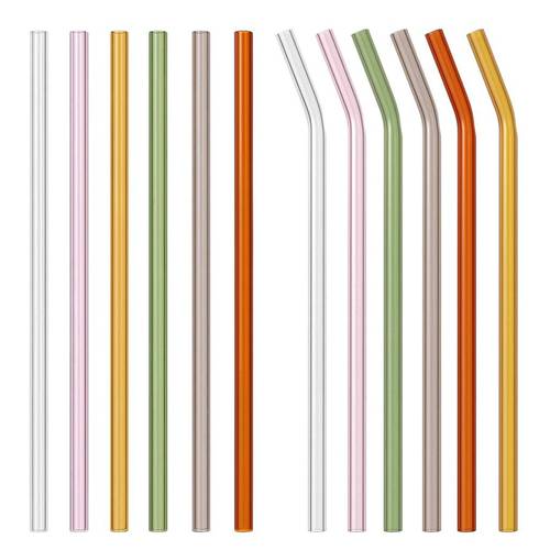 UPORS 10Pcs/Set Glass Straw 200*8mm Reusable Drinking Straws with Cleaning Brush Eco Friendly Glass Drinking Straws for Tumbler