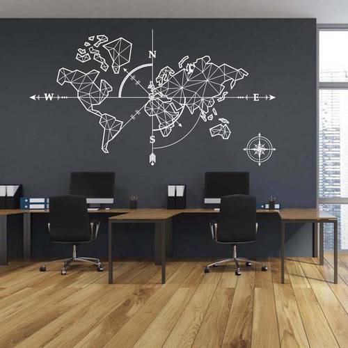 Large World Mape Compass Wall Decal Travel Adventure Exploration Global Earth Vinyl Wall Sticker Office Classroom Kids Room