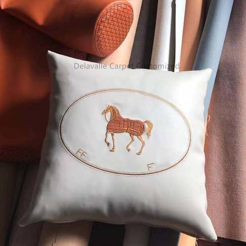 2 PCS European style PU leather pillowcase sofa office cushion FF logo luxury horse pattern pillow/ cushion
