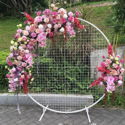 Flone Artificial Flowers Wedding Arch floral Decoration metal grid arch ceremony backstand silk fake flowers decor