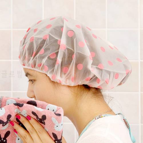 1PC Wave Point Shower Cap Waterproof Thicken High Quality Hair Salon Elastic for Women Bath Hat Bathroom Products Color Random