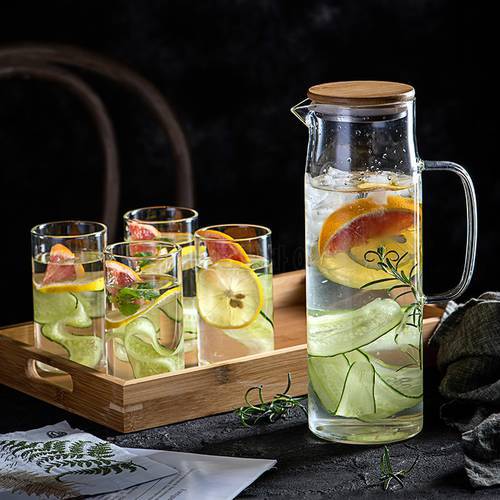 Cold Glass Water Bottle Jar Kettle with Lid Transparent Large Capacity Heat-resistant Water Pot with Handle Teapot Pitchers