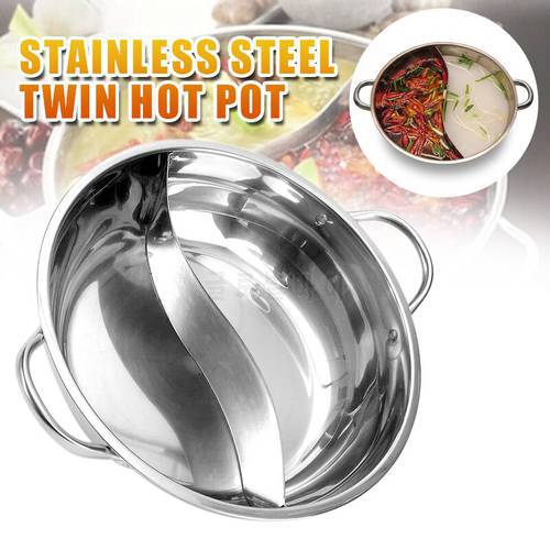 28cm Twin Hot Pot Stainless Steel Hot Pot Induction 2 Lattice Thick Double Ear Soup Cooker Kitchen Cookware Soup Stock Hotpots