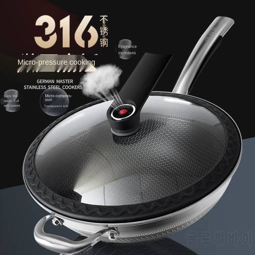 316 Stainless Steel Frying Pan Household Non Stick Wok Double Sided Screen Micro Pressure Cooker Uncoated Kitchen Cookware