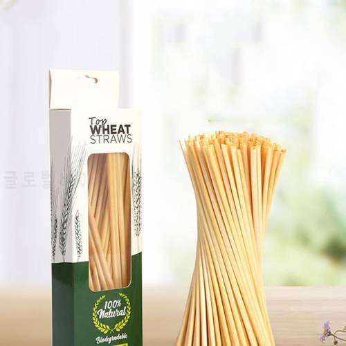 100pcs/set Portable Drinking Straw Natural Wheat Straw Biodegradable Straws Environmentally Friendly Bar Kitchen Accessories