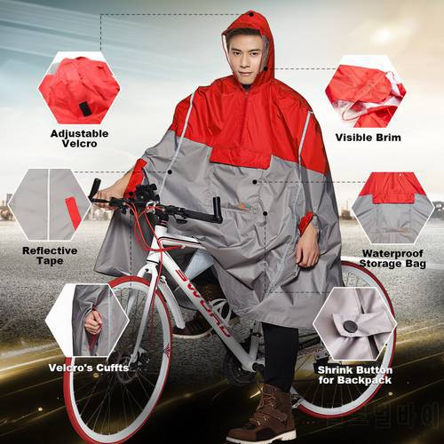 Impermeable Raincoat Women/Men Outdoor Rain Poncho Backpack Reflective Design Cycling Climbing Hiking Travel Rain Cover