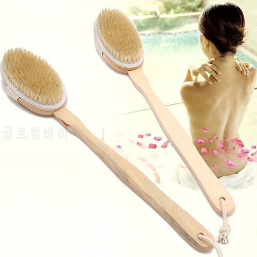 1Pc Shower Brush Boar Bristles Soft Bath Brush Exfoliating Body Massager with Long Wooden Handle for Dry Brushing and Shower