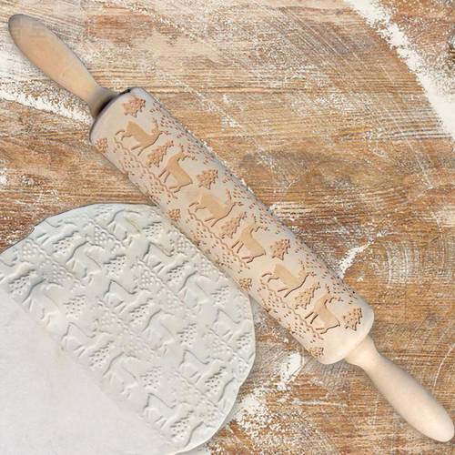 Wooden Rolling Pin Christmas Embossing Rolling Pin Baking Cookies Noodle Biscuit Fondant Rolling Pin Cake Dough Patterned Roller