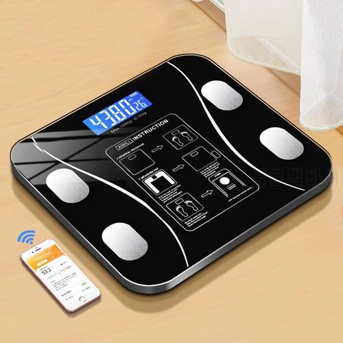 Weighing Scale Bluetooth Body Fat Escamas Smart Electronic BMI Composition Analyzer Fashion Selling Precision Bathroom Black