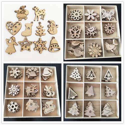 50Pcs Merry Christmas Wooden Baubles Tags Christmas Tree Decorations Art Craft Ornaments Christmas DIY New Year Decors Toys Set