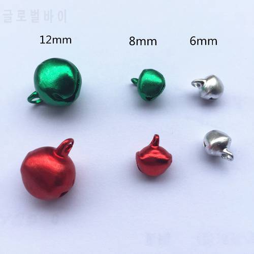 SHIPPING 100pcs 6mm 8mm 12mm Silver Green Red Aluminum Jingle Bells Charms Lacing Bell Christmas DIY Jewelry Making Crafts