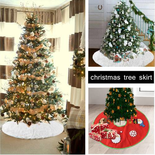 90cm Snow Plush Christmas Tree Skirt Base Floor Mat Cover Merry Christmas Tree Ornament New Year Xmas Home Deco Round Fur Carpet