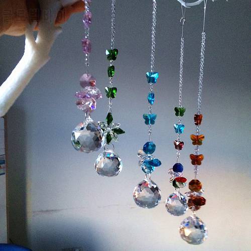 Crystal Ball Pendant Accessories Colorful Butterfly And Octagonal Hanging Nice Pendant Suncatcher Parts Wedding Home Decor