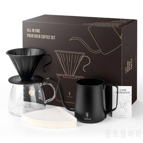 SOULHAND V60 Drip Dripper Sets Coffee Filter 1500ml Heatproof Cafe Server Kettle Filters Coffee Pot Cold Dripper Barista Tools