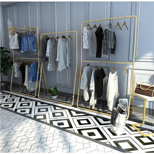 Golden display rack, floor-mounted wall-mounted front-mounted side-mounted display rack of clothing store