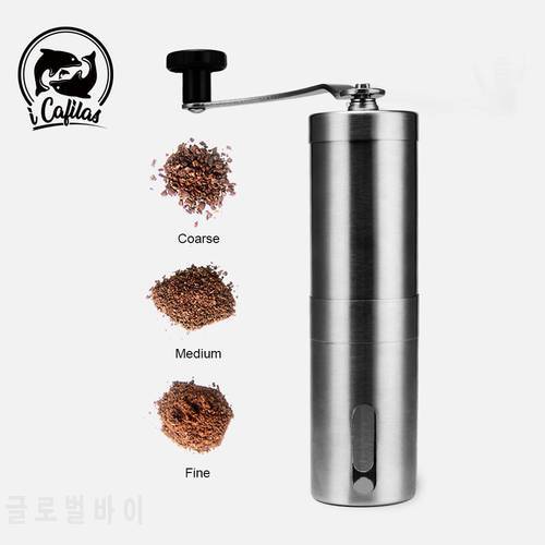 Manual coffee grinder for French embossing machine, hand-held mini, K cup, brushed stainless steel portable conical grinder