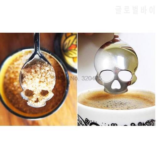 100Pcs/Lot Coffee Spoon Skull Head Shape 304 Stainless Steel Tableware Tool Black Sugar Spoon Rose Gold Tea Spoon