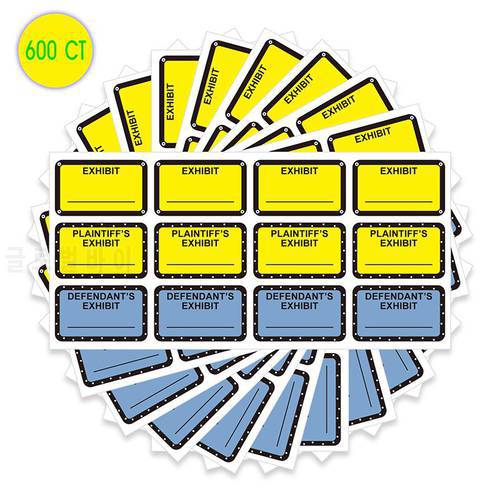 Exhibition Sticker 1X1.65 Inch Plains Yellow Defendant Blue Law Exhibition Label 600 Office Stickers
