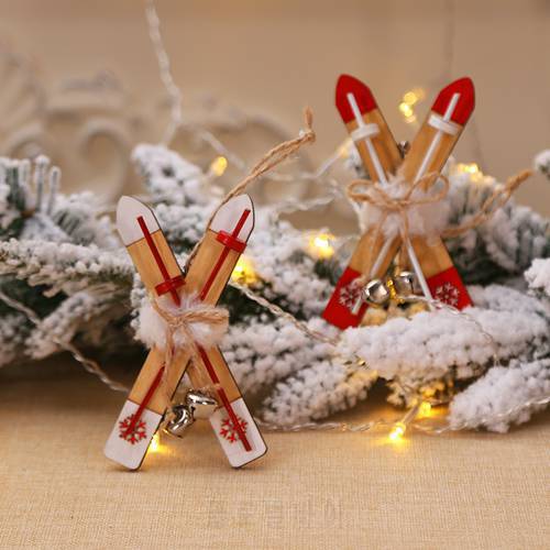 Wooden Sled Christmas Decoration for Home Wooden Ski Bell Xmas Ornaments Kids Gift for Home Navidad New Year Party Decor 2023